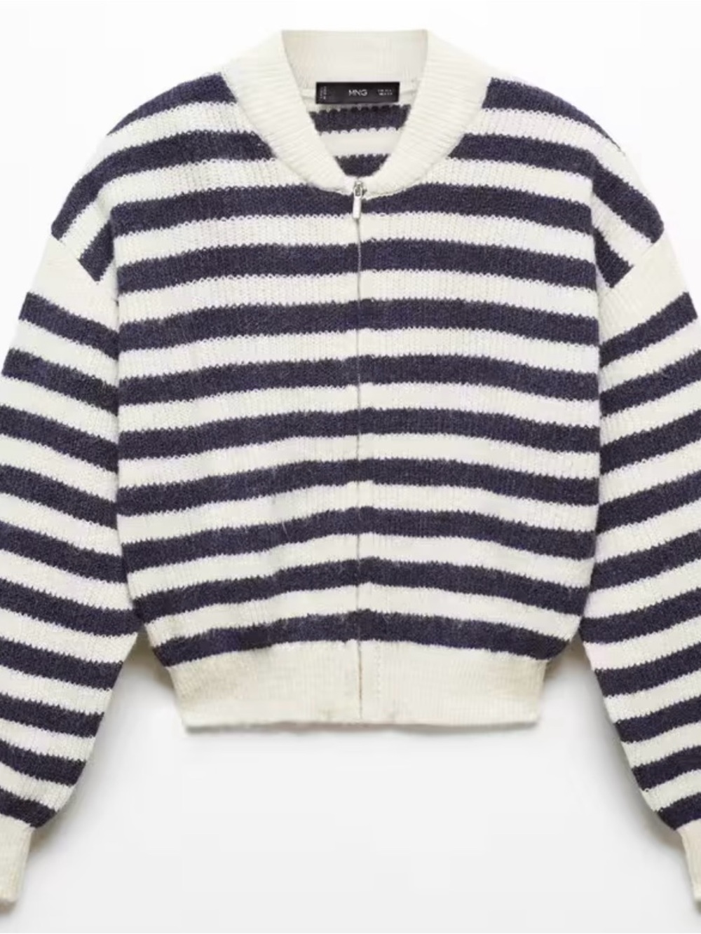 Mango- Striped Zip-Up Knit Sweater